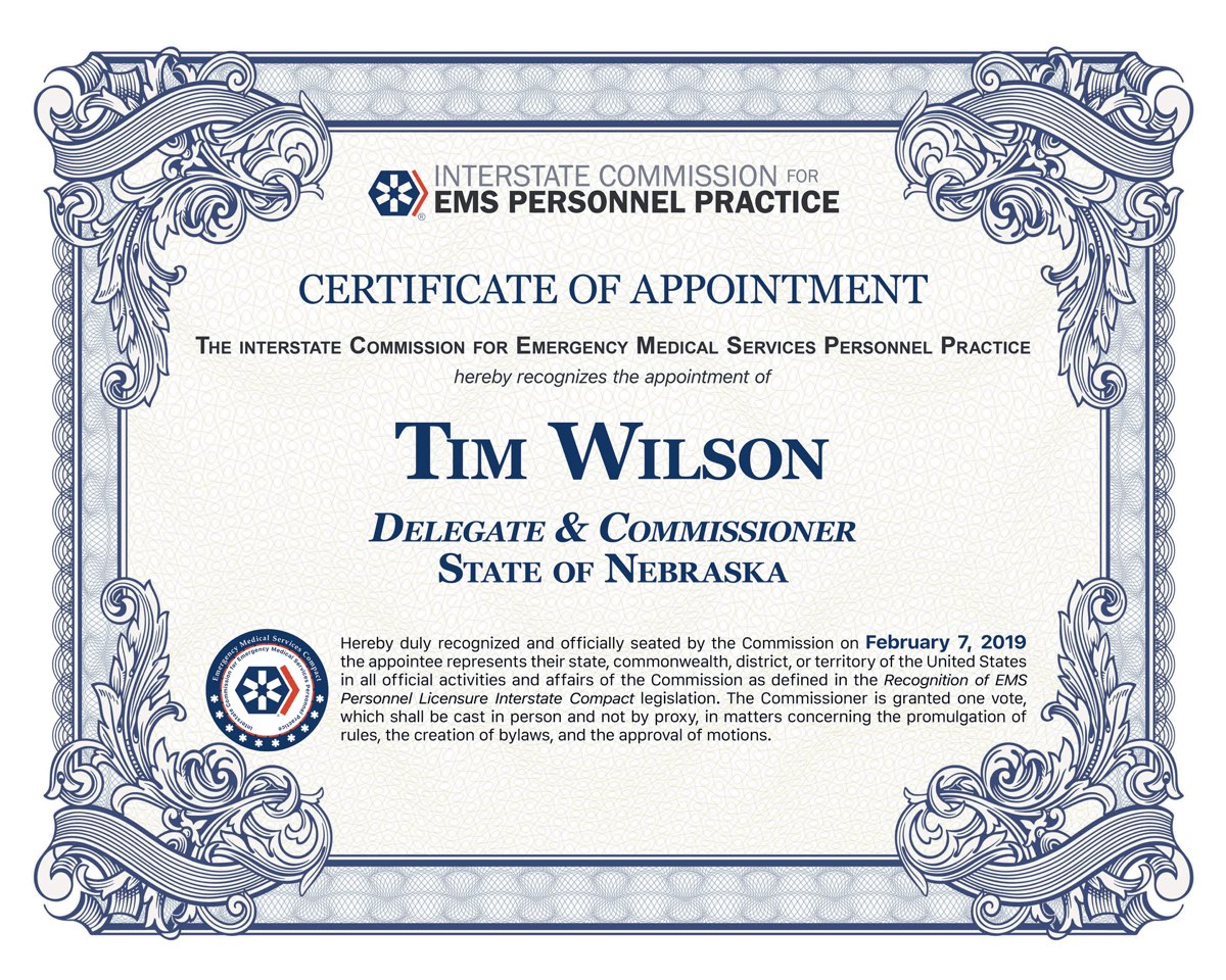 Certificate of Appointment, Commissioner Tim Wilson