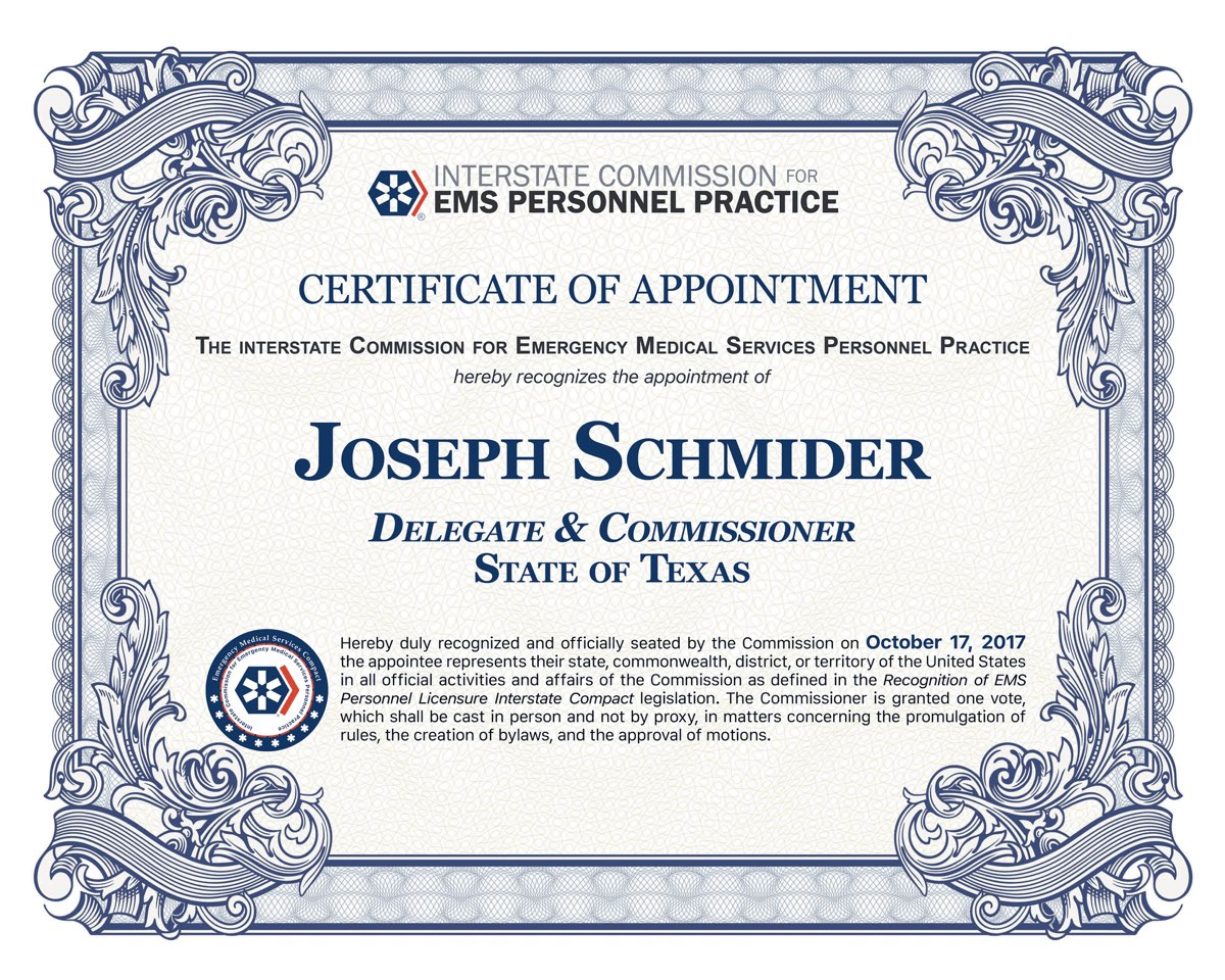 Certificate of Appointment, Commissioner Joseph Schmider