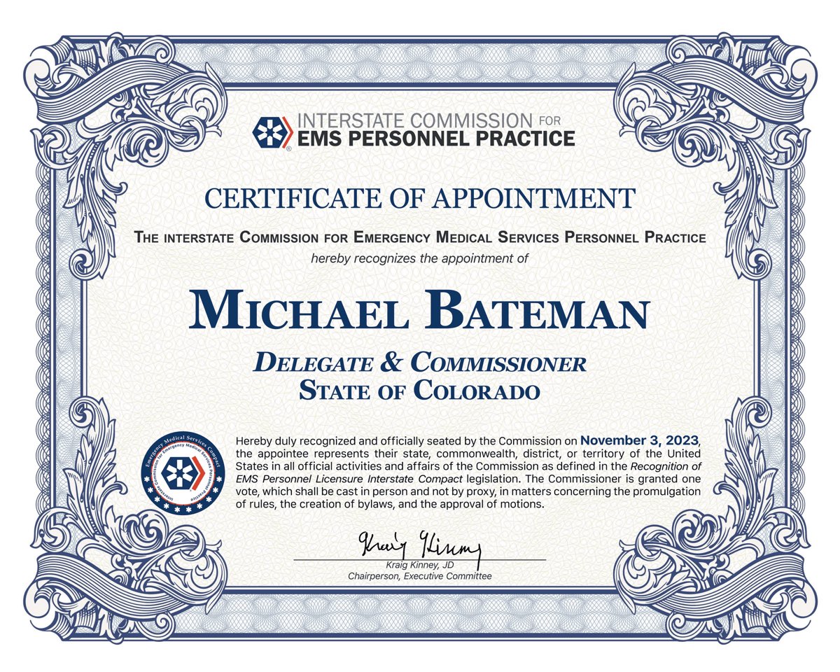 Certificate of Appointment, Commissioner Michael Bateman