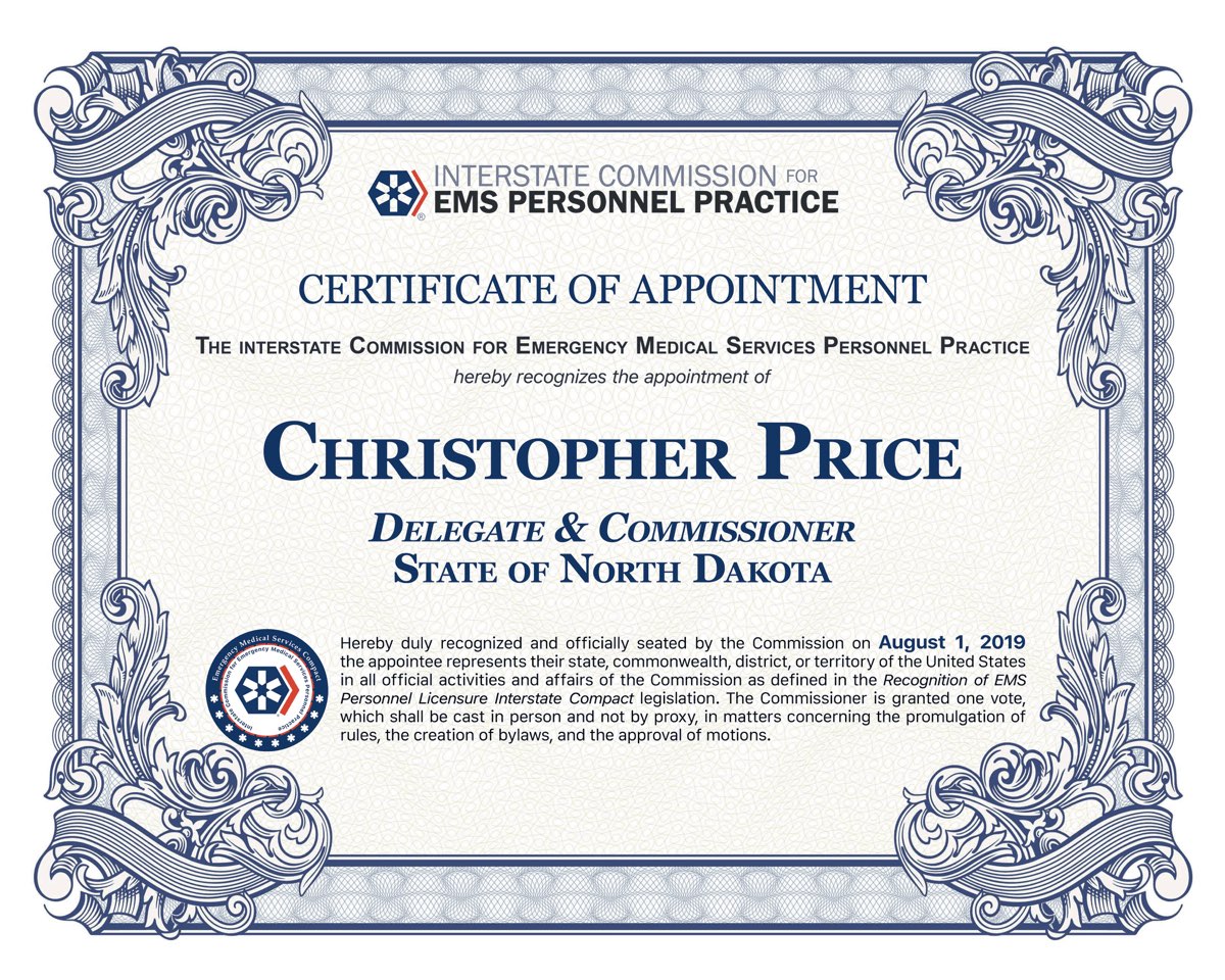 Certificate of Appointment, Commissioner Christopher Price