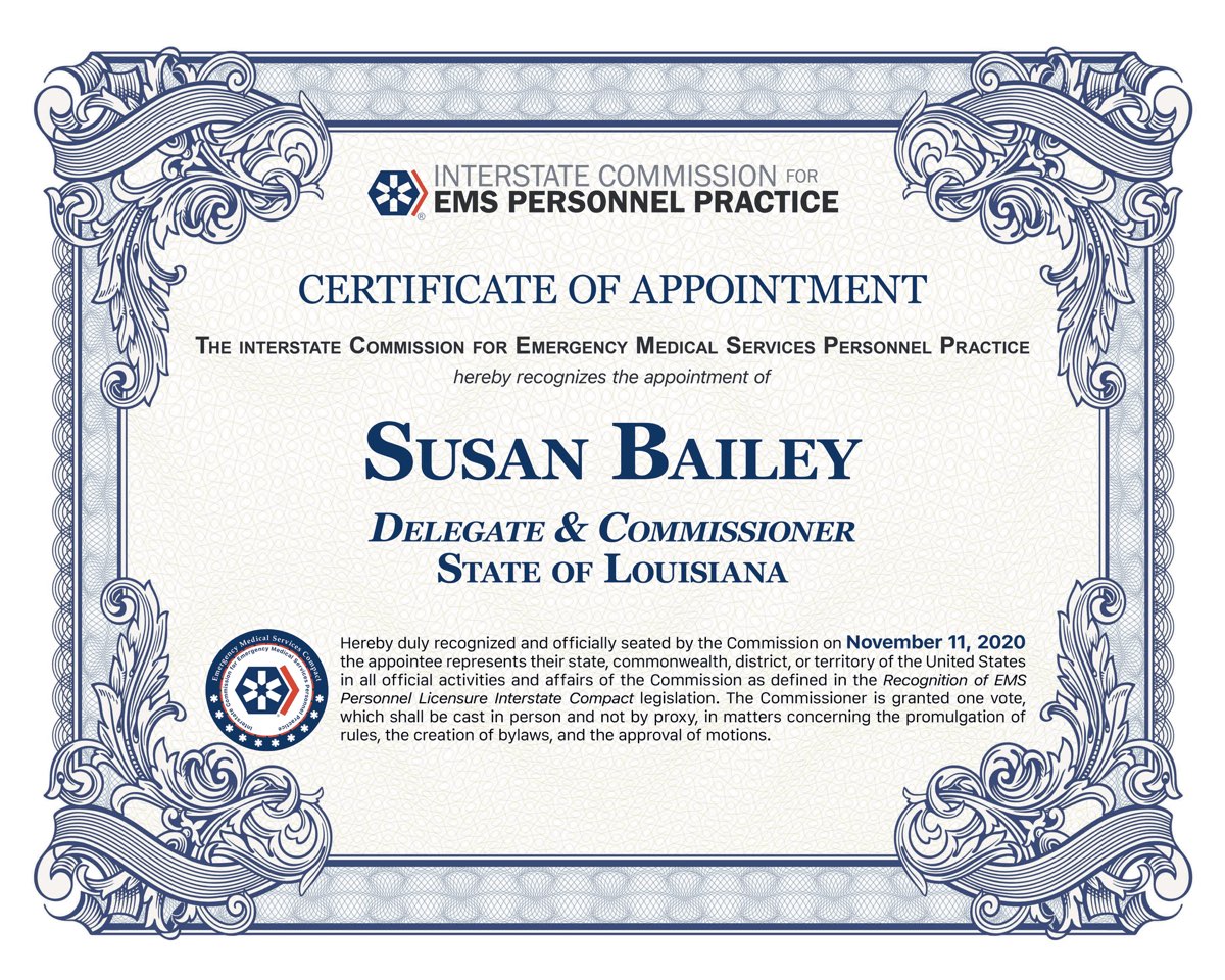 Certificate of Appointment, Commissioner Susan Bailey