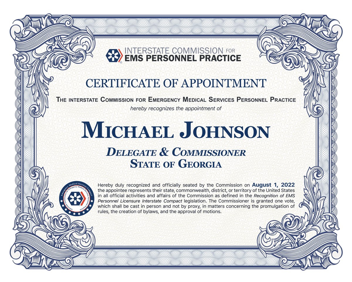 Certificate of Appointment, Commissioner Michael Johnson