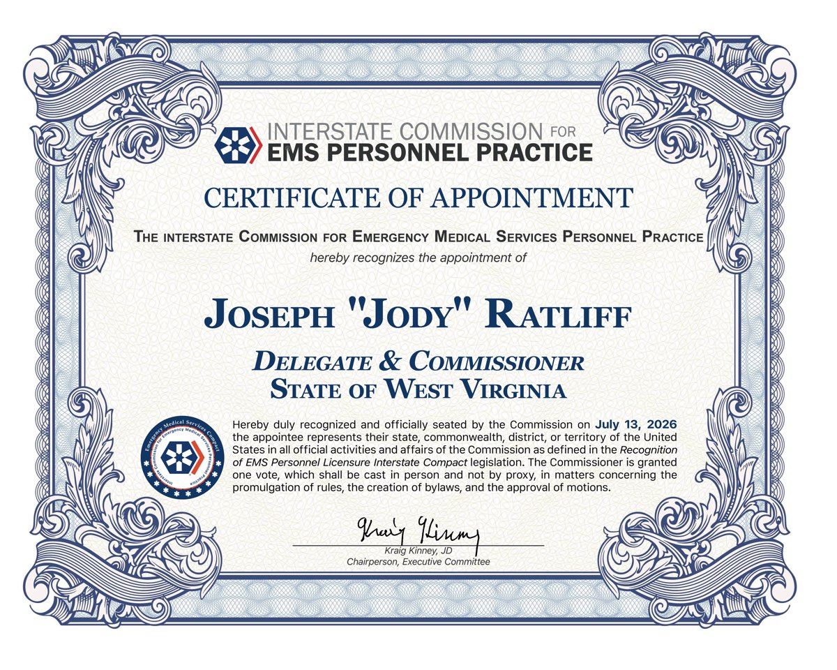 Certificate of Appointment, Commissioner Joseph “Jody” Ratliff